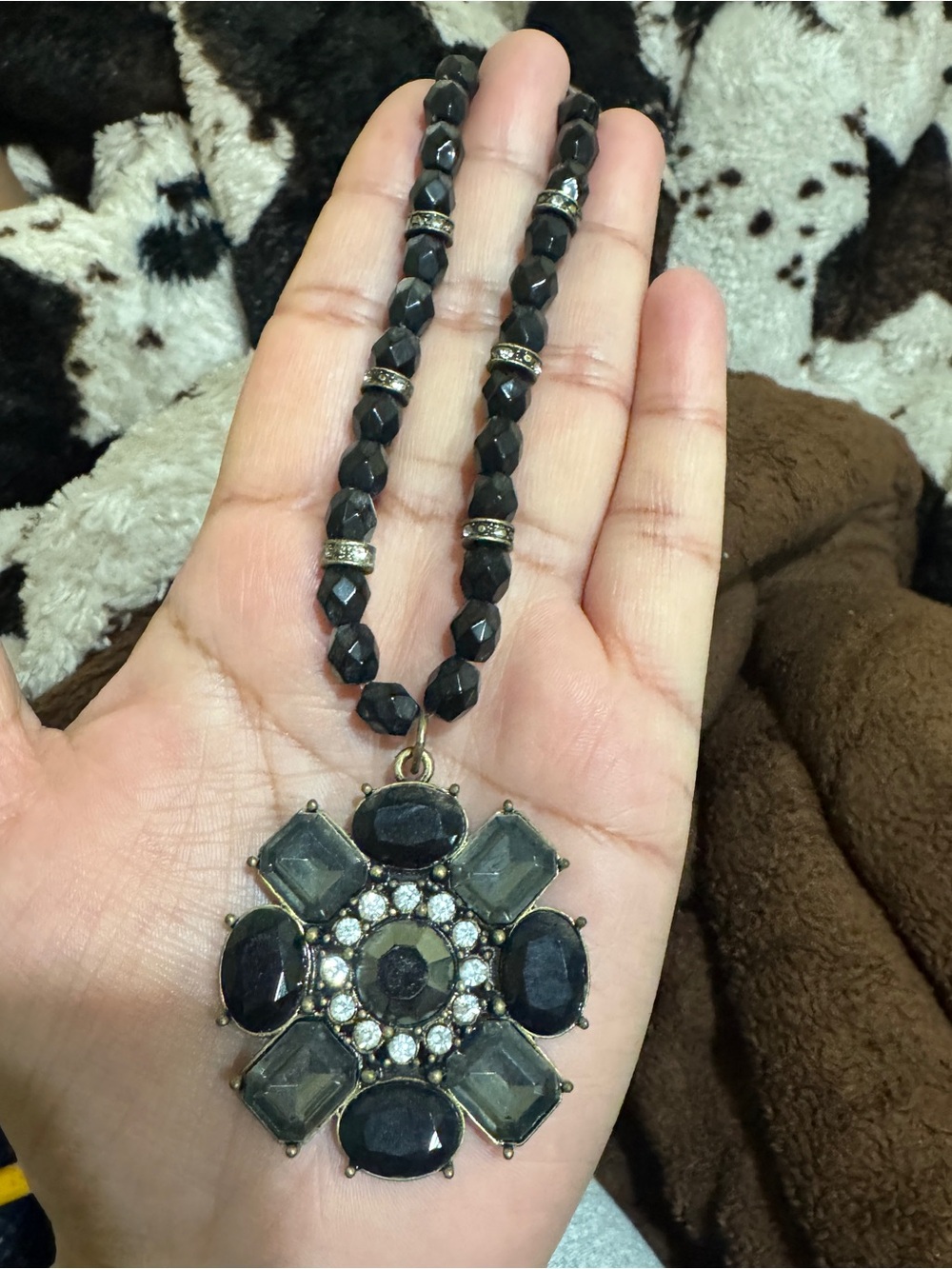 AVON SHA signed 1990s Black Statement Pendant Necklace -